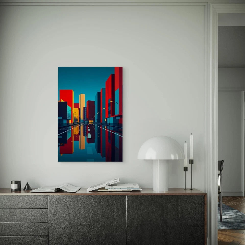 Vibrant Skyscraper Reflections Metal Print Ready to Hang