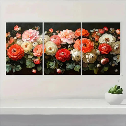 3pcs White Hydrangea and Mixed JM Wall Art Set Canvas Unframed - High Quality Print 100% Australian Made Wall Canvas