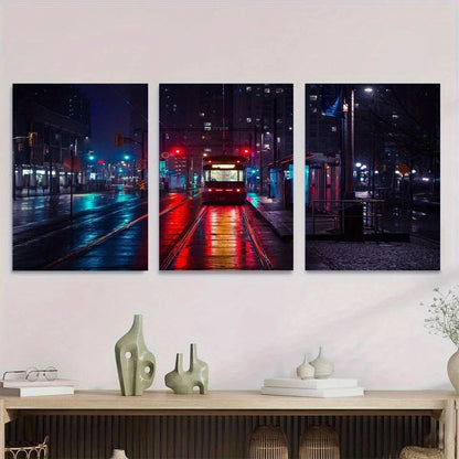 3pcs Night Scene Vibrant Cityscape Metal Print Ready to Hang Art
