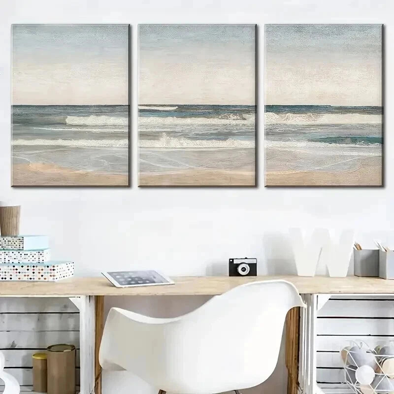 3pcs Seaside Beach Landscape Abstract Perfect Wall Art Set Canvas Framed 50x70cm - High Quality Print 100% Australian Made Wall Canvas Ready to Hang