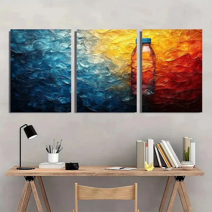 3pcsColored Water Bottle Red Blue Yellow Metal Print Ready to Hang Art