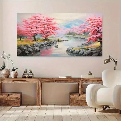 River Elegant  Pink Treeswall canvas office home room framed 120x60cm - Bella Home Decor