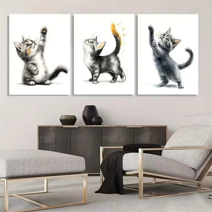 3pcs Playful Little Kittens Reaching The Sky  Wall Art Set Canvas Framed 60x90cm - High Quality Print 100% Australian Made Wall Canvas Ready to Hang