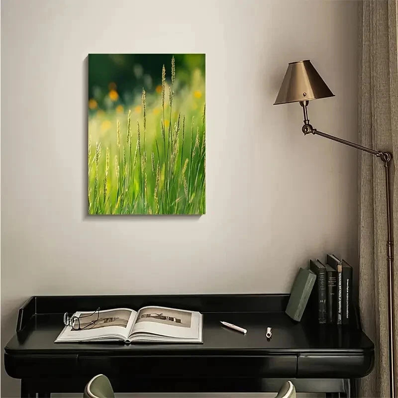 Serene Green Dogtail Grass Meadow Painting  40x60cm Metal Print Ready to Hang