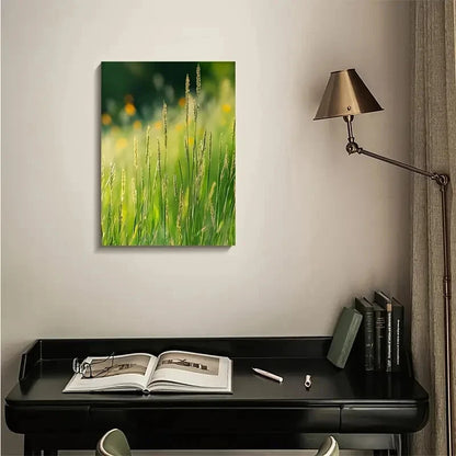 Serene Green Dogtail Grass Meadow Painting  40x60cm Metal Print Ready to Hang