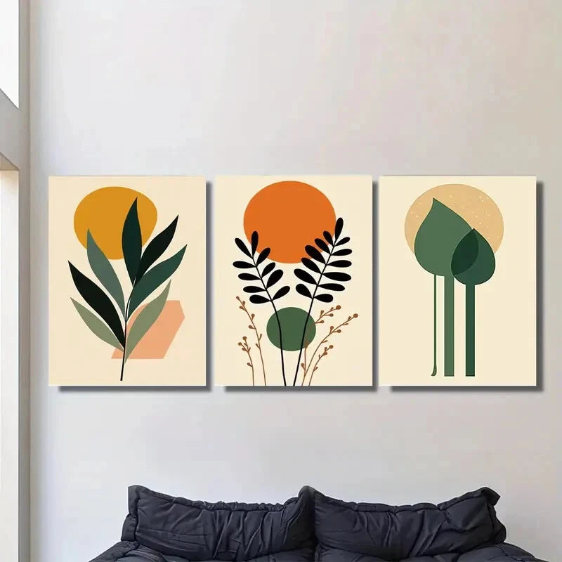 3pcs Modern Abstract Botanical Minimalist Leaf Metal Print Ready to Hang Art