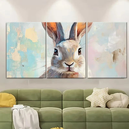 3pcs Bunny Painting Hare Farm Animals Metal Print Ready to Hang Art