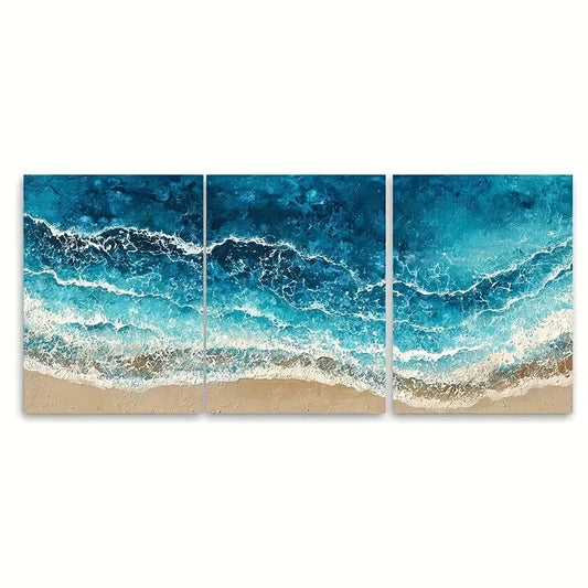 3pcs Abstract Beach Picture & Print Wall Art Canvas Framed 50x70cm - High Quality Print 100% Australian Made Wall Canvas Ready to Hang