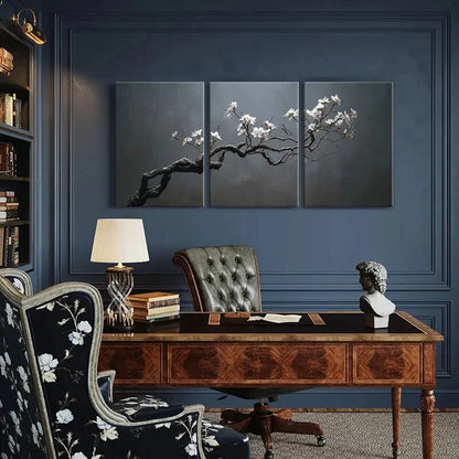 3pcs Abstract Blossom Branch Art Elegant White Metal Print Ready to Hang Art