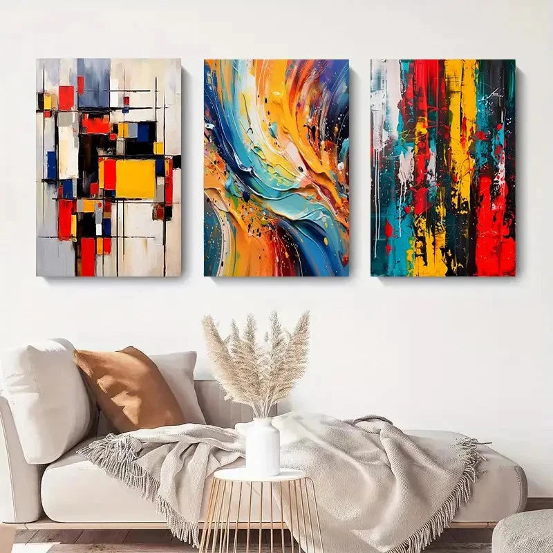 3pcs Vibrant Abstract Colorful Modern Paintings Metal Print Ready to Hang Art