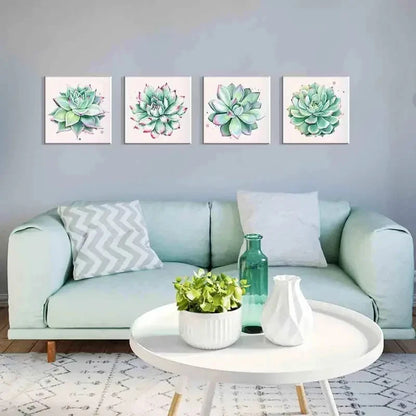 4pcs  Green Leaf Framed Nature Pictures Wall Art Canvas Framed