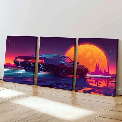 3pcs Aesthetic Art Sunset Boulevard Cars Wall Art Set Canvas Framed 40x60cm - High Quality Print 100% Australian Made Wall Canvas Ready to Hang