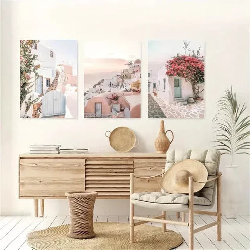 3pcs Santorini Art Greece Print Mediterranean Wall Art Set Canvas Framed 60x90cm - High Quality Print 100% Australian Made Wall Canvas Ready to Hang