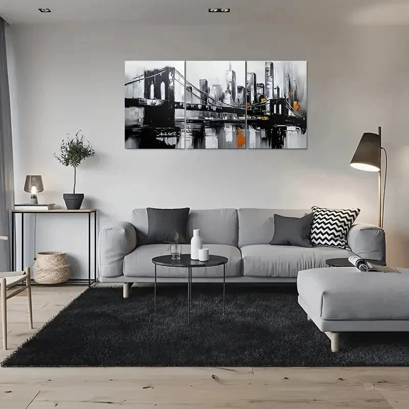 3pcs Black & White Urban Landscape Metal Print Ready to Hang Art