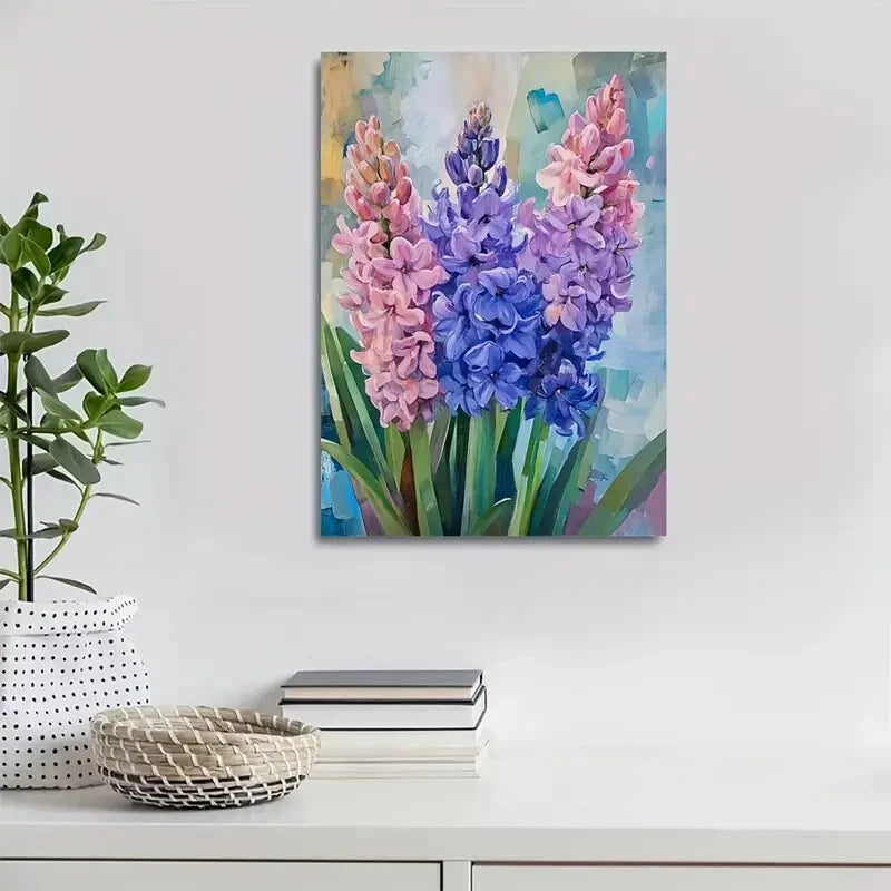 Vibrant Hyacinths Floral Painting in Pink & Purple 40x60cm Metal Print Ready to Hang