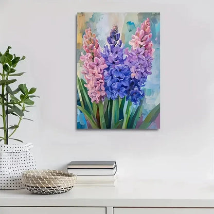 Vibrant Hyacinths Floral Painting in Pink & Purple 40x60cm Metal Print Ready to Hang