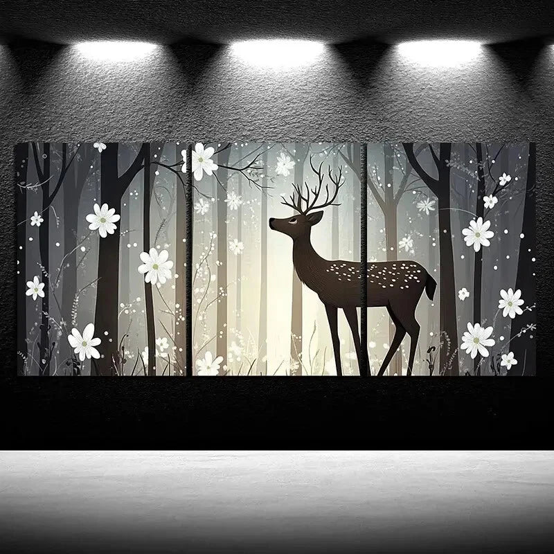 3pcs Beautiful Elk in The Forest Deer Metal Print Ready to Hang Art