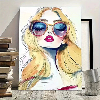 Fashion Model with Fashion Glasses Vibrant Colors 40x60cm Metal Print Ready to Hang
