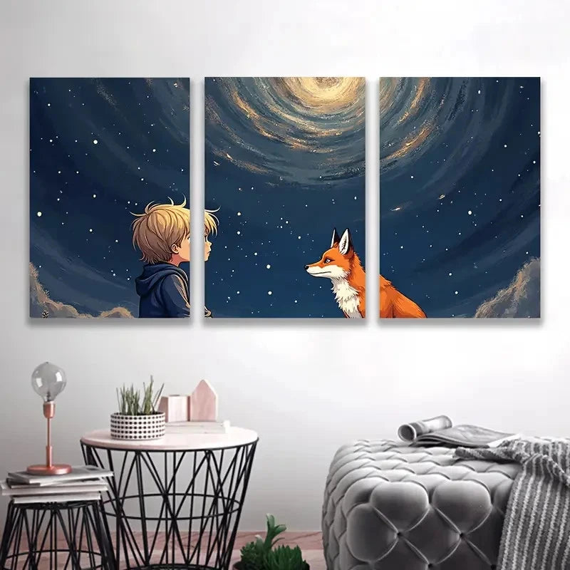 3pcs The Boy Sat with The Fox Q Wall Art Set Canvas Framed 60x90cm - High Quality Print 100% Australian Made Wall Canvas Ready to Hang