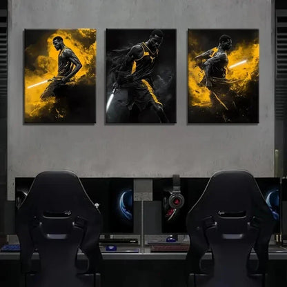 3pcs Sci-Fi Basketball Futuristic Sports Perfect Wall Art Set Canvas Framed 40x60cm - High Quality Print 100% Australian Made Wall Canvas Ready to Hang