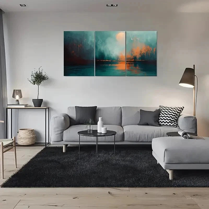 3pcs Abstract Landscape Green Orange Metal Print Ready to Hang Art