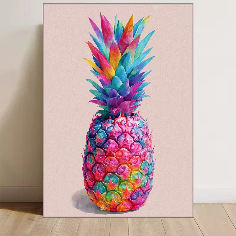 Colorful Watercolor Pineapple, Abstract  60x90cm Metal Print Ready to Hang