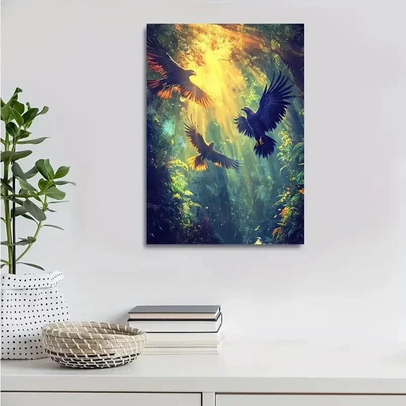 Majestic Eagles Playing In Deep Jungle Painting 40x60cm Metal Print Ready to Hang