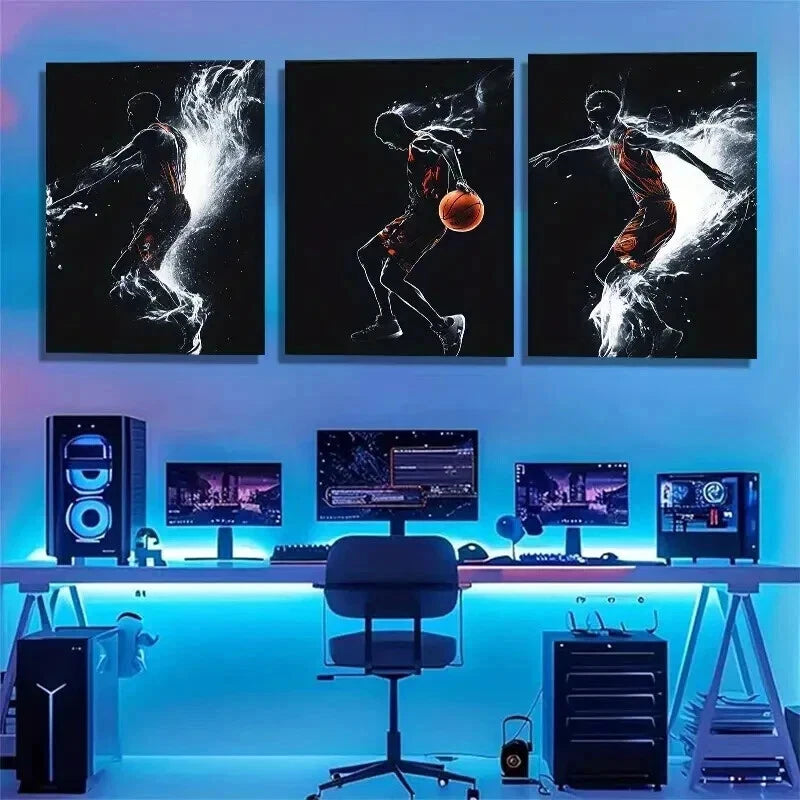 3pcs Dynamic Silhouette of a Basketball Perfect Wall Art Set Canvas Framed 40x60cm - High Quality Print 100% Australian Made Wall Canvas Ready to Hang