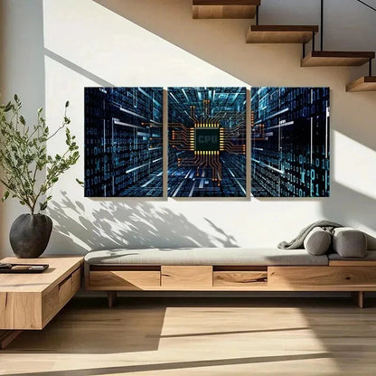 3pcs Technology with Chips CPU Internet Wall Art Set Canvas Framed 60x90cm - High Quality Print 100% Australian Made Wall Canvas Ready to Hang