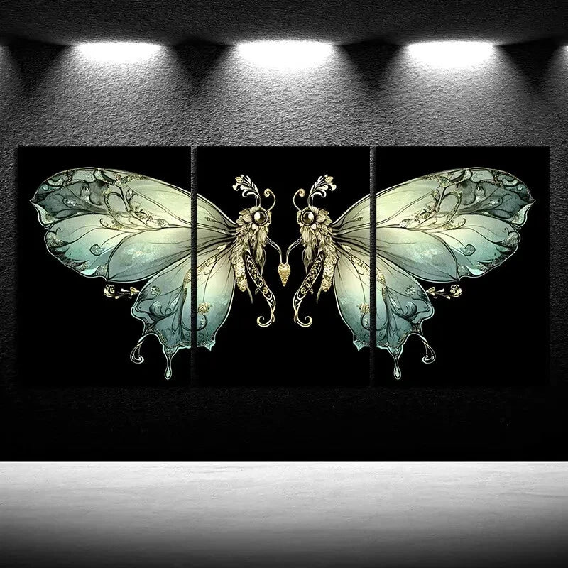 3pcs The on The Butterfly Branch Metal Print Ready to Hang Art