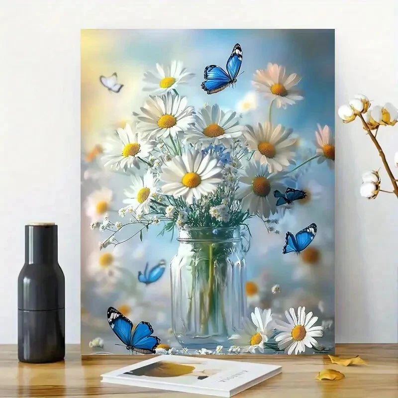 Beautiful Bouquet of Daisies in a Glass Vase Painting 40x60cm Metal Print Ready to Hang