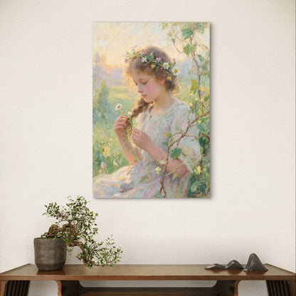 Classical Vintage Girl with Flowers Painting 40x60cm Metal Print Ready to Hang