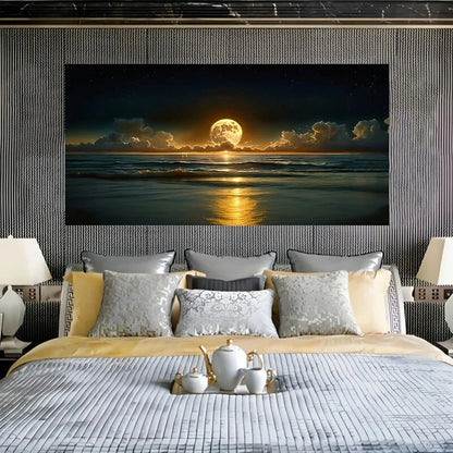Moonlit Beac wall canvas office home room framed 120x60cm