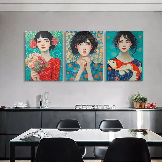 3pcs Colorful Portrait Beautiful Girls Perfect Wall Art Set Canvas Framed 40x60cm - High Quality Print 100% Australian Made Wall Canvas Ready to Hang