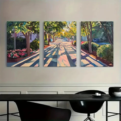 3pcs Dancing Shadows on Sunlit Paths Wall Art Set Canvas Unframed - High Quality Print 100% Australian Made Wall Canvas