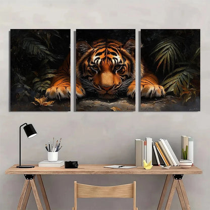 3pcs Realistic Jungle Orange & Black Striped Tiger Metal Print Ready to Hang Art
