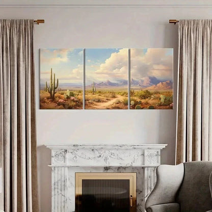 3pcs Cactus Mountain Desert Vintage Wall Art Set Canvas Framed 40x60cm - High Quality Print 100% Australian Made Wall Canvas Ready to Hang