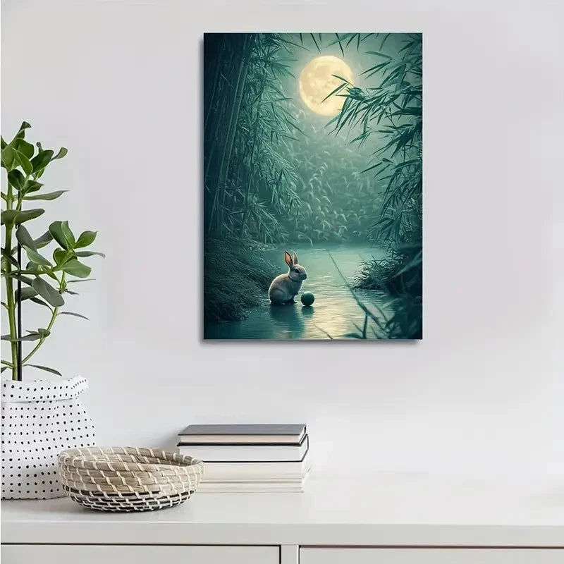 Surreal Art Scene of Rabbit Playing with Ball 40x60cm Metal Print Ready to Hang