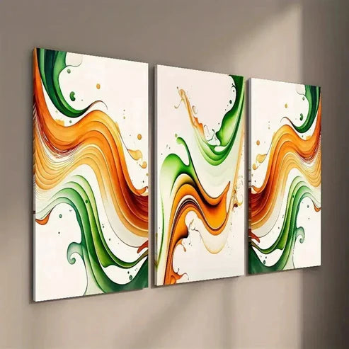 3pcs Burnt Orange & Emerald Green Wavy Wall Art Set Canvas Unframed - High Quality Print 100% Australian Made Wall Canvas