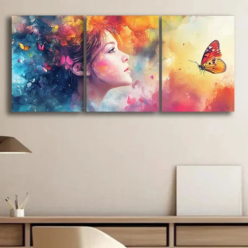 3pcs Abstract Butterfly and Female Perfect Wall Art Set Canvas Unframed - High Quality Print 100% Australian Made Wall Canvas