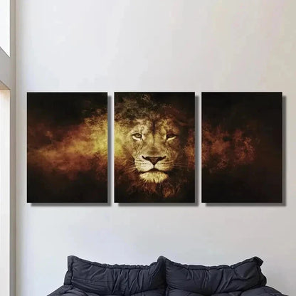 3pcs Lion Face Portrait Orientation Wall Art Set Canvas Framed 40x60cm - High Quality Print 100% Australian Made Wall Canvas Ready to Hang