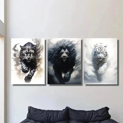 3pcs Black Cheetah Lion & White Tiger Wall Art Set Canvas Unframed - High Quality Print 100% Australian Made Wall Canvas