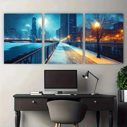 3pcs Chicago Skyline Vibrant Cityscape Perfect Wall Art Set Canvas Framed 50x70cm - High Quality Print 100% Australian Made Wall Canvas Ready to Hang