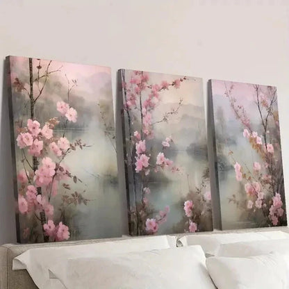 3pcs Beautiful Pink Peach Blossoms in Spring Wall Art Set Canvas Unframed - High Quality Print 100% Australian Made Wall Canvas
