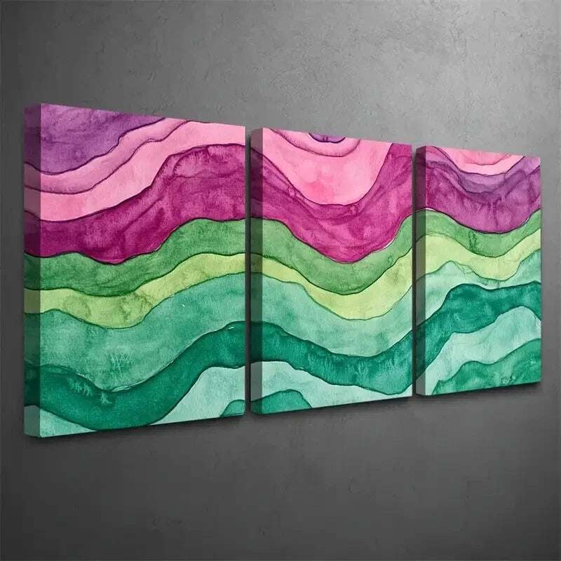 3pcs Summer Rice Paddy Ripples Watercolor Wall Art Set Canvas Framed 40x60cm - High Quality Print 100% Australian Made Wall Canvas Ready to Hang