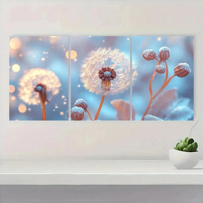 3pcs Vibrant Blue & Golden Dandelion Wall Art Set Canvas Framed 50x70cm - High Quality Print 100% Australian Made Wall Canvas Ready to Hang