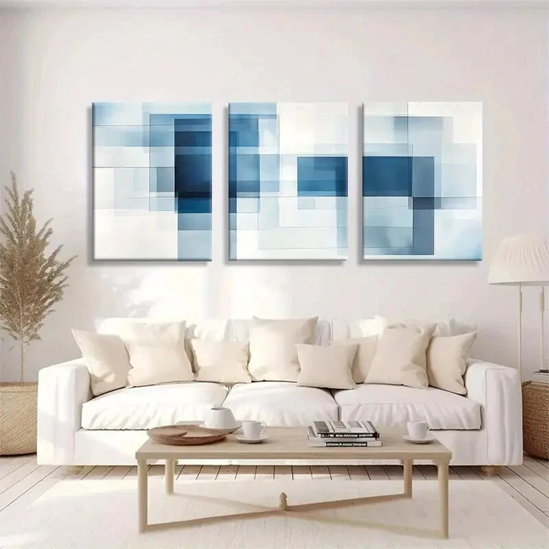 3pcs Blue Geometric Abstract Modern Metal Print Ready to Hang Art