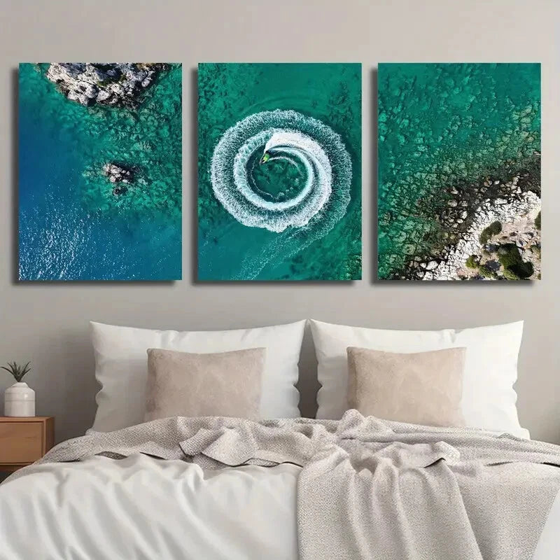 3pcs Ocean Nature Blue Scene Decor Perfect Wall Art Set Canvas Framed 40x60cm - High Quality Print 100% Australian Made Wall Canvas Ready to Hang