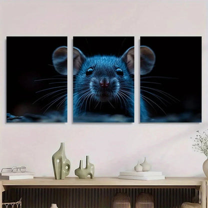 3pcs Abstract Vibrant Blue Mouse Metal Print Ready to Hang Art
