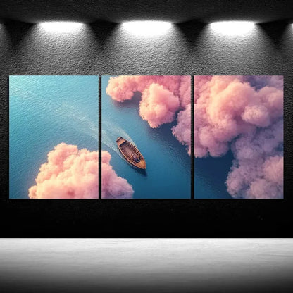 3pcs Abstract Cloudy Sea Pink Themed Metal Print Ready to Hang Art